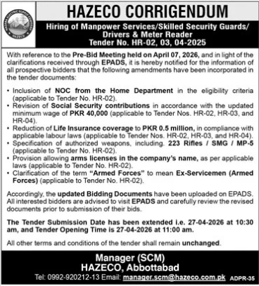 Hiring of Manpower Services/Skilled Security Guards/Drivers & Meter Reader